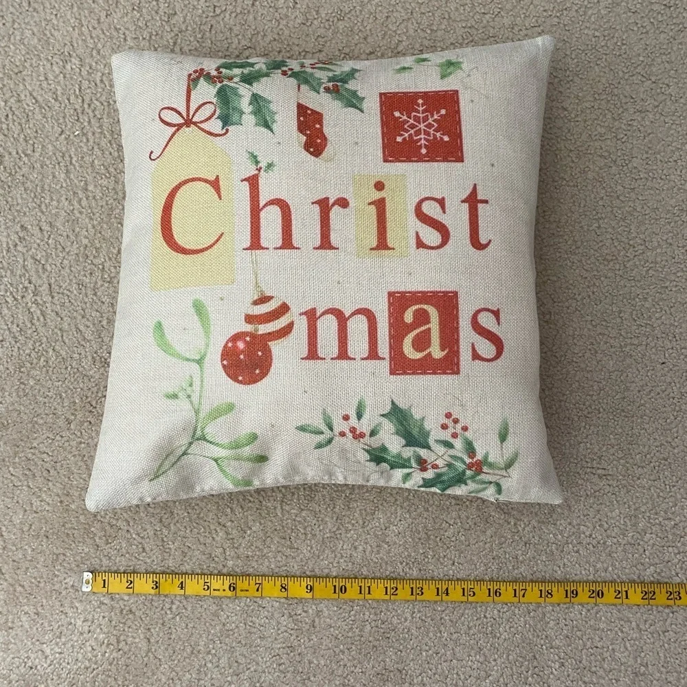 Festive Christmas Throw Pillow Cover Off White with Zipper – Holiday Decorative